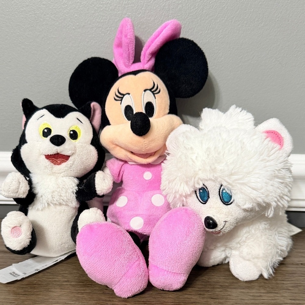 Disney Minnie Mouse Figaro Fifi Poodle Plush Lot 9" Stuffed Animal Toys Pink Bow